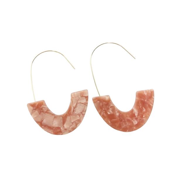 Blush Marbleized Lucite Thread Half Hoop 2 1/2 Inches Earrings - Picture 2 of 5